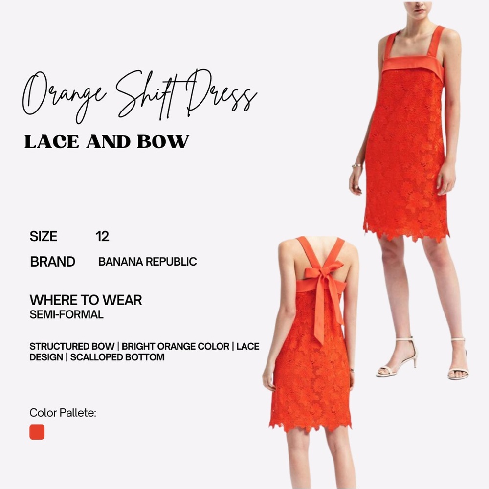 Orange Shift Dress-Lace and Bow-Size 12